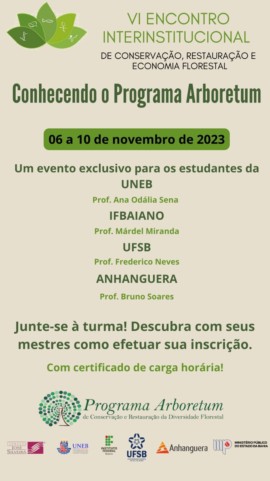 Programa Arboretum realizará VI Encontro Interinstitucional de Conservação, restauração e economia florestal