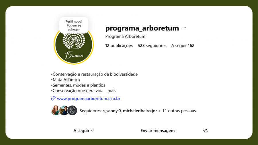 Programa Arboretum mobiliza rede e registra onda de apoio em novo perfil no Instagram